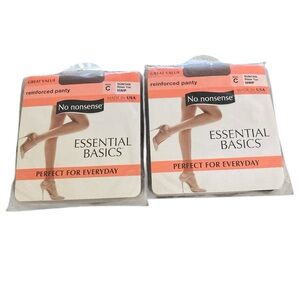 No Nonsense Reinforced Panty Hose Sheer Toe Size C Suntan Hosiery USA Made 2 Pck